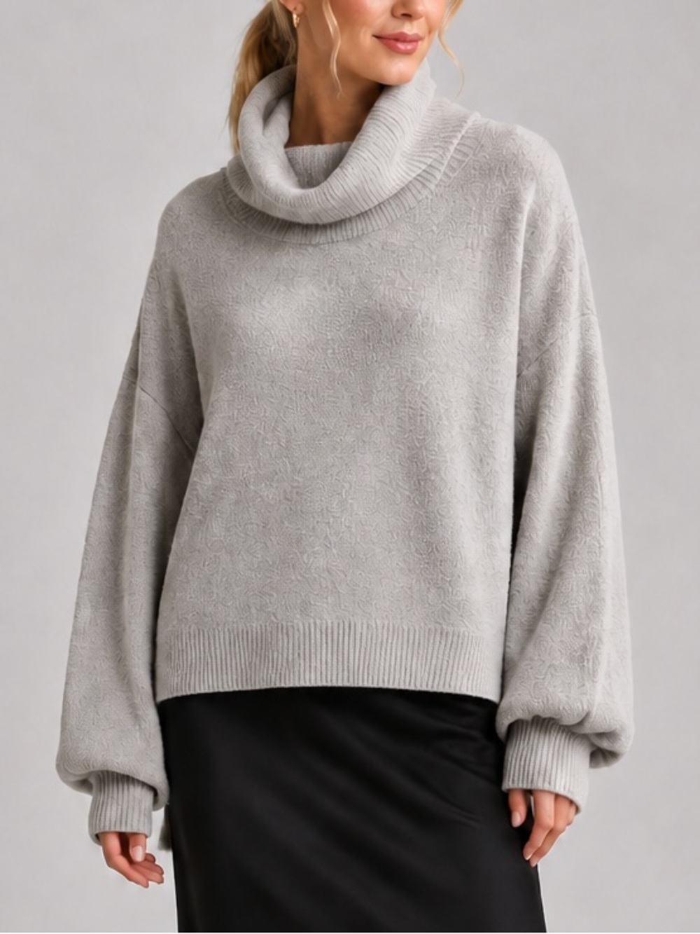 🆕🩶 Rain+Rose Soft Plush Cozy Balloon Sleeve Pullover Sweater Gray Women’s Size S